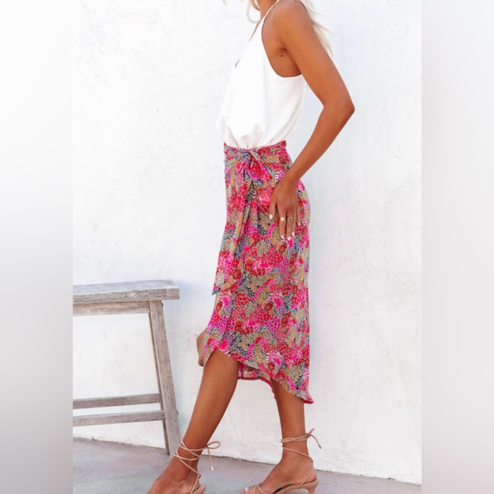 Floral Wrap Midi Skirt - Picture 3 of 6